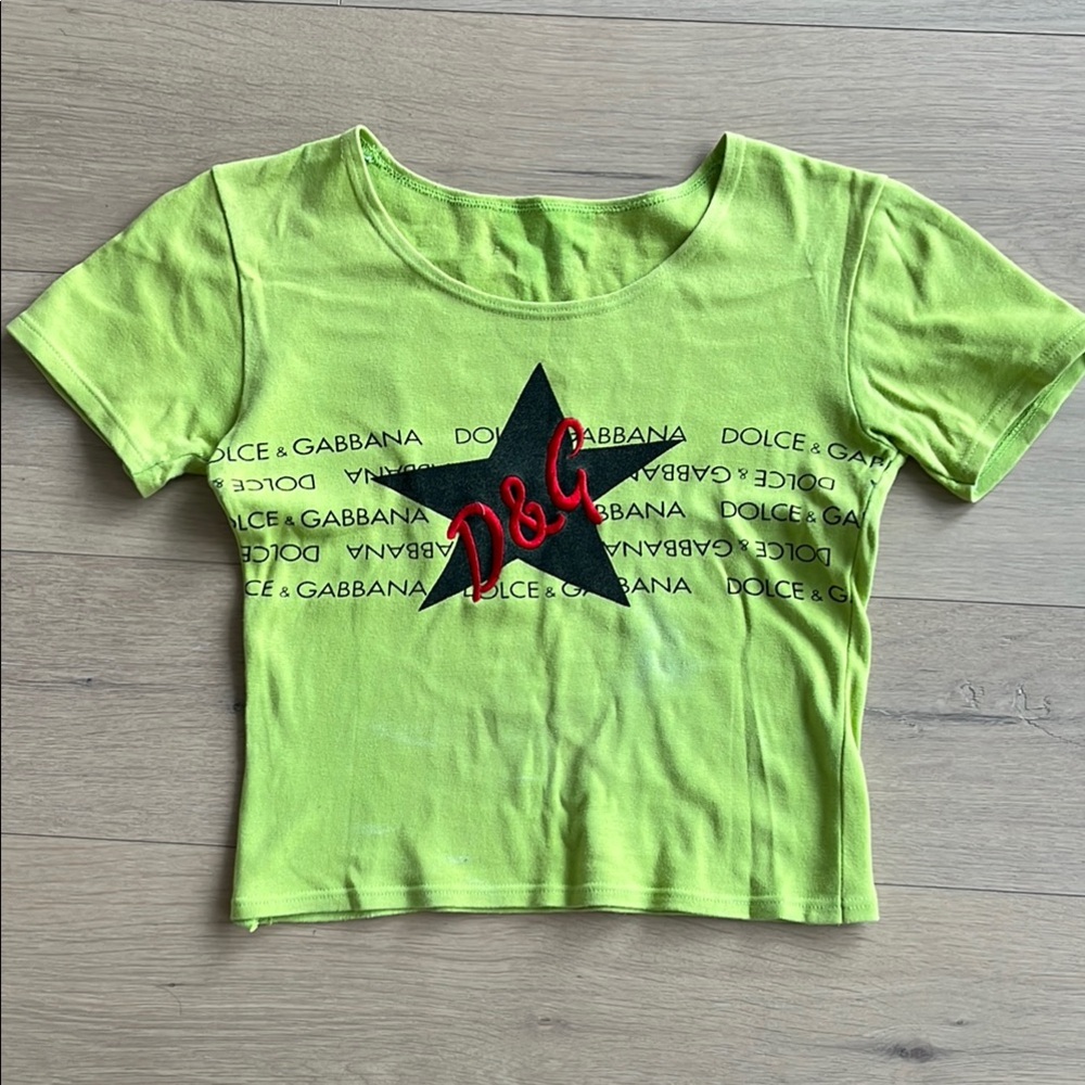 VTG D&G Lime Green Graphic Crop Top